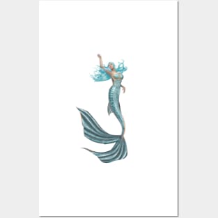 Mermaid Swimming in Caribbean Waters Posters and Art